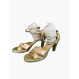 Gold Open-Toe Heels With Ankle Straps By Bisou-Bisou Paris Womens Size 8 Leather